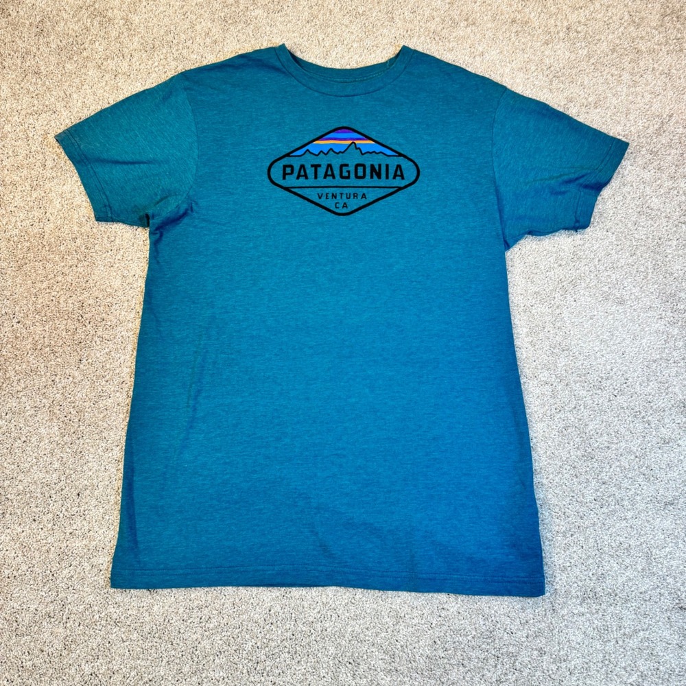 Patagonia Ventura CA Graphic T-Shirt Mens Medium Slim Fit Heathered Teal Blue